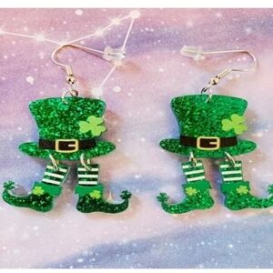 Green Glitter Leprechaun Hat Earrings